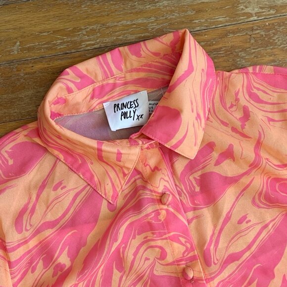 Princess Polly Blouse Long Sleeves Sheer Unlined Pink Orange Marble Mae Size 0 - Picture 2 of 3